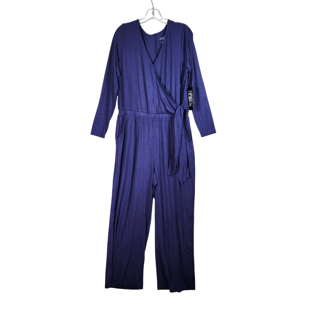 Attitudes‎ by Renee Jumpsuit Womens Large Navy Knit Wrap Pockets Career A663627